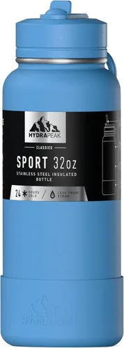 Miniatura 19 de Hydrapeak Botella de agua deportiva aislada de 32 onzas con tapa con popote, a prueba de fugas y derrames, mantiene las bebidas frías durante 24