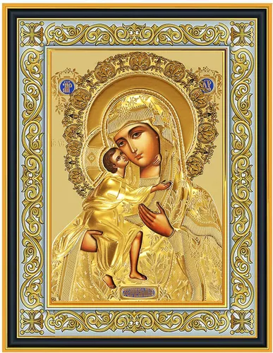 Virgen ortodoxa católica e icono del niño, Virgen María Cristo Jesús en oro 10 pulgadas, icono de lámina de oro de la Virgen, regalo religioso para