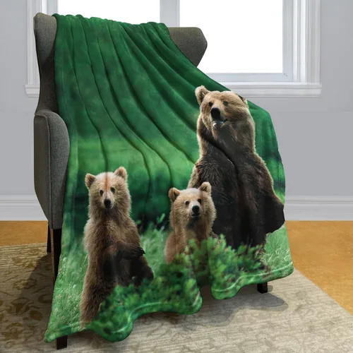 Manta de forro polar suave y acogedora con estampado de osos marrones, manta de franela ligera y cálida para sofá, cama, sala de estar, dormitorio,