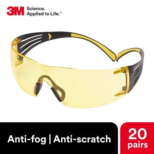 Miniatura 4 de 3M - Lentes de seguridad SecureFit, paquete de 20, ANSI Z87, antiarañazos y antivaho Scotchgard, lente ámbar, marco amarillo/negro, varillas