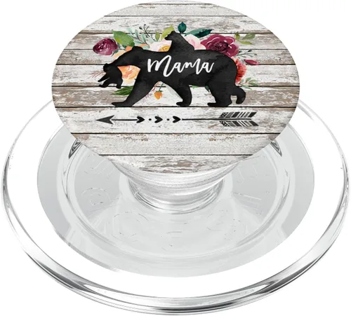 Miniatura 7 de Mama Bear Dos Cubs Twins Rustic Barn Wood Watercolor Floral - PopSockets Grip and Stand for Phones and Tablets, Negro