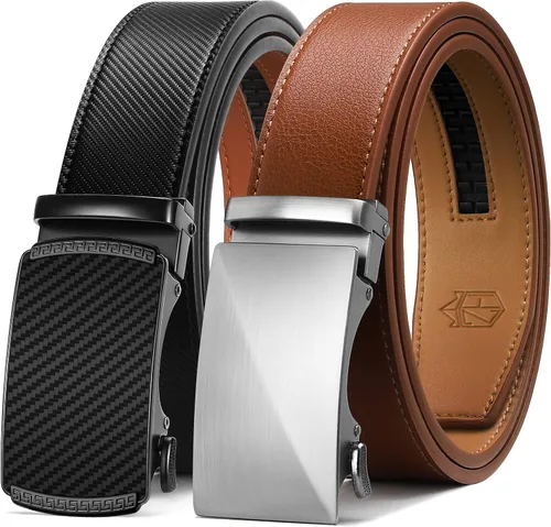 Miniatura 12 de Zitahli - 2 paquetes de cinturón de trinquete de cuero para hombre, cinturón de regalo para hombre, para vestir y casual, ajuste para adaptarse