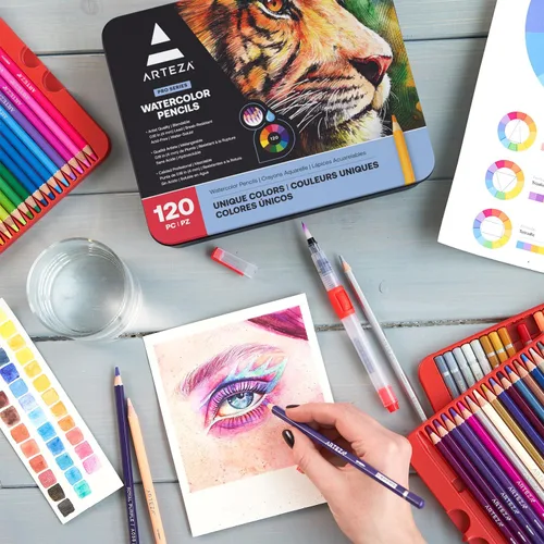 Miniatura 7 de Arteza - Lápices de acuarela profesionales, juego de 120, lápices de dibujo multicolor en tonos surtidos brillantes, suministros de arte