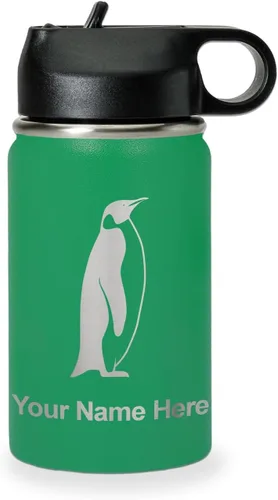 Miniatura 63 de LaserGram Botella de agua personalizada, pingüino, acero inoxidable de doble pared aislada al vacío con popote superior, regalo grabado