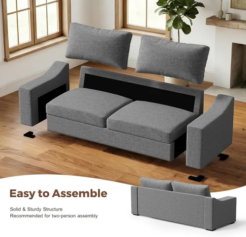 Miniatura 6 de ELUCHANG Sofá moderno de 85 pulgadas para sala de estar, sofá de lino natural de 3 plazas con asientos extra profundos, cojín tapizado y funda