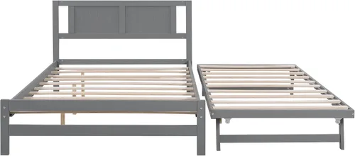 Miniatura 6 de Harper & Bright Designs Base de cama de tamaño matrimonial con nido ajustable, cama de plataforma matrimonial de madera con cabecero, marco de cama