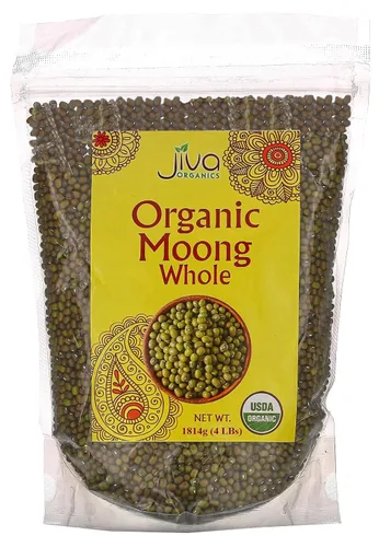 Jiva Organics Frijoles de Mung Orgánicos Enteros 4 LB Bolsa GRANDE - Frijol Verde de Mung