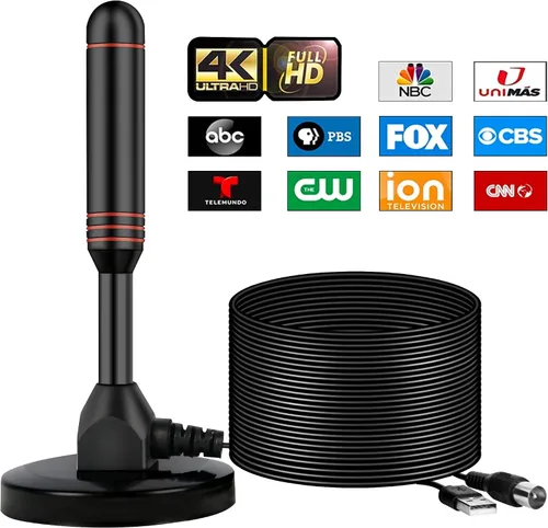 Miniatura 2 de Antena de TV para interiores con 2 potenciadores de señal y cable de 32 pies - Antena digital para Smart TV, base magnética, compatible con 4K 1080p