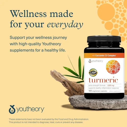 Miniatura 7 de Youtheory Cúrcuma Extra Strength - 1,000 mg - Apoya la salud muscular y articular* - Contiene biopotenciadores, curcuminoides y extractos de hierbas