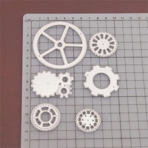 Miniatura 5 de Juego de 6 troqueles de corte de engranajes, juego de engranajes de rueda, plantillas de metal en relieve, molde de plantilla para álbumes