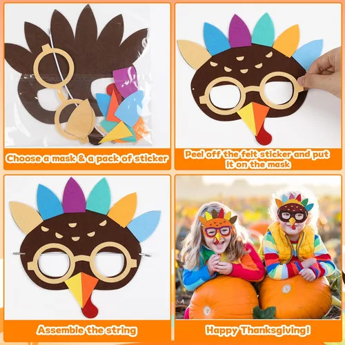 Miniatura 4 de Qyeahkj Kit de manualidades de máscara de pavo de Acción de Gracias, 126 piezas, espuma de fieltro de otoño, manualidades para niños de 3 a 5, 4 a
