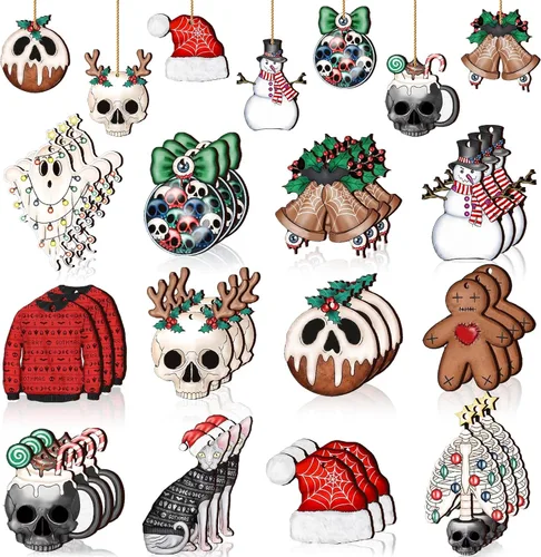 Miniatura 7 de Maitys 36 adornos de Navidad de terror espeluznantes, decoraciones de árbol de Papá Noel, pan de jengibre, muñeco de nieve, recortes de madera