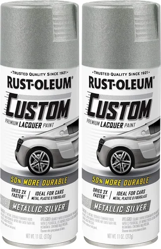Rust-Oleum 323351 Pintura en aerosol de laca personalizada automotriz, 11 onzas, plata metálica (paquete de 2)