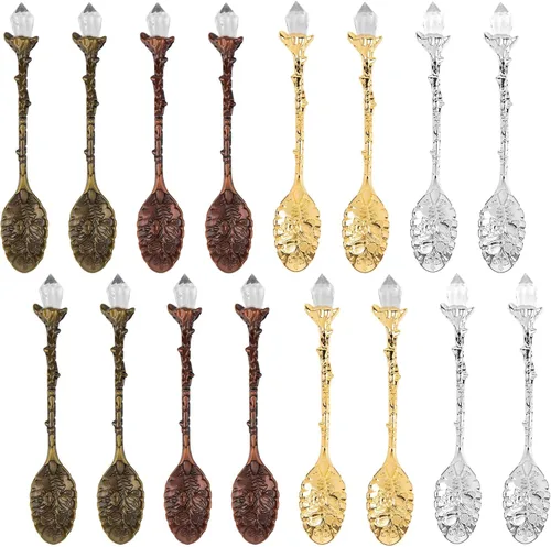 Miniatura 10 de AUEAR, Juego de cucharas decorativas de aleación antigua de cristal retro, para café, té, postre, mini helado, para oficina en casa (paquete de 5)