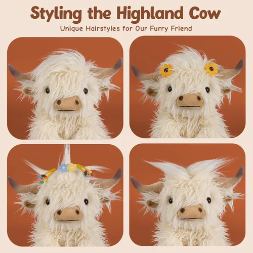 Miniatura 4 de Highland Cow - Animal de peluche para niños, apto para microondas y con peso, juguete de peluche de vaca de las tierras altas con aroma a lavanda