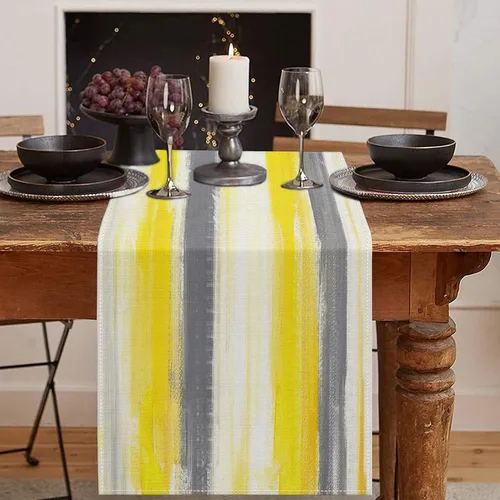 Miniatura 9 de Emvency - Camino de mesa de estilo granja, pintura de arte abstracto vintage en azul y gris para mesa de cocina, cenas familiares, fiestas, bodas