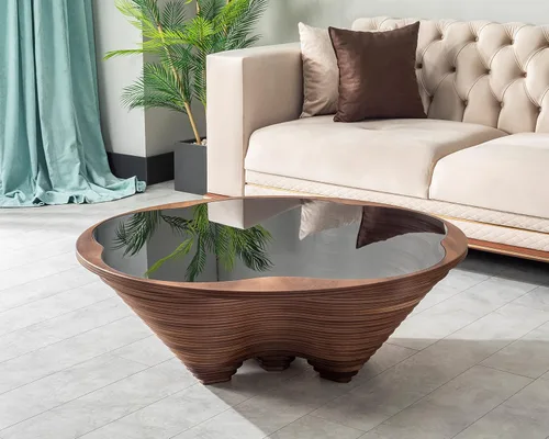 Miniatura 11 de by Papella Design, Mesas de centro de nogal natural Veener para sala de estar, mesa rústica, mesa de centro para sala, mesa central, mesa