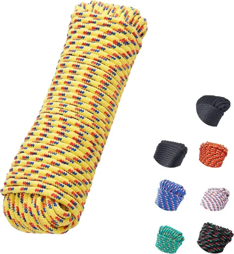 Miniatura 17 de Cuerda de polipropileno trenzada de diamante de 3/8 de pulgada y 100 pies, cuerdas marinas gruesas multiusos para barco para camping y asta de Verde