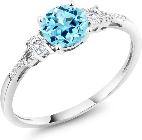 Miniatura 140 de Gem Stone King Anillo de compromiso de 3 piedras preciosas redondas de oro blanco de 10 quilates con piedra natal de 0.236 in con piedra natal