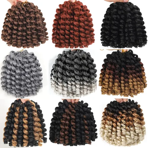 Miniatura 6 de Cabello de Ganchillo Jamaicano Saltarín de 8 Pulgadas 5 Paquetes 2X Rizo de Varita Ringlet Cabello de Ganchillo Pre-Enrollado Rizo Saltarín