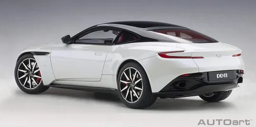 Miniatura 2 de Autoart Aston Martin DB11 Morning Frost White Metallic con parte superior negra e interior rojo modelo 1/18