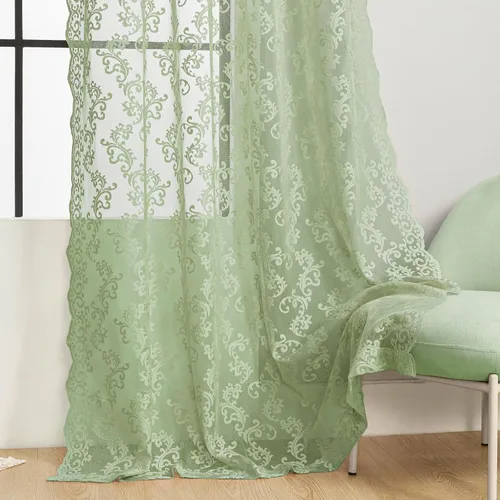 Miniatura 35 de Cortinas de encaje transparentes FOLKSIDE de 72 pulgadas de largo, juego de 2 cortinas florales victorianas de paisley para sala de estar, recámara