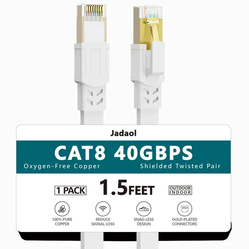 Miniatura 34 de Jadaol Cable Ethernet Cat 8 de 20 pies, 40 Gbps 2000 MHz, cable de conexión LAN RJ45 S/FTP, cable de red Cat8 de alta velocidad para router, módem