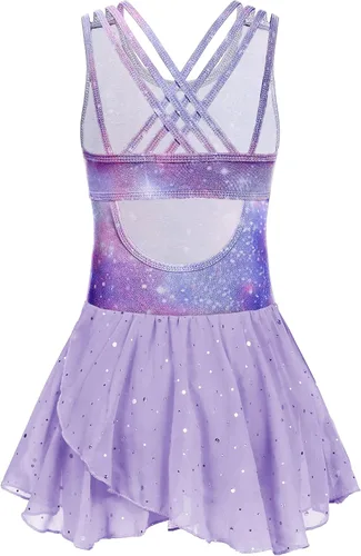 Zaclotre Leotardos de gimnasia para niñas, con tirantes cruzados, brillantes vestidos de baile de ballet con espalda hueca y falda para disfraz de