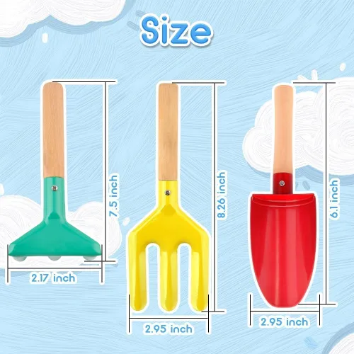 Miniatura 4 de Juguetes de playa para niños, 6 piezas de 8 pulgadas, herramientas de jardinería para niños, juego de juguetes de arena, herramientas de jardín