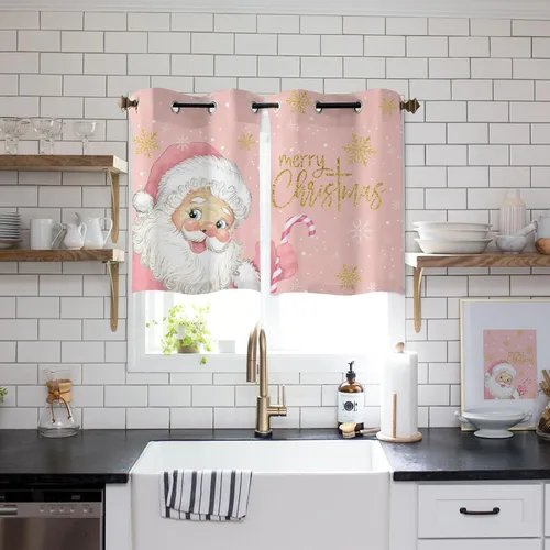 Miniatura 9 de Libaoge Cortinas de Navidad para cocina, dormitorio, juego de 2 paneles, diseño de muñeco de nieve de Navidad, cortinas de invierno con copos