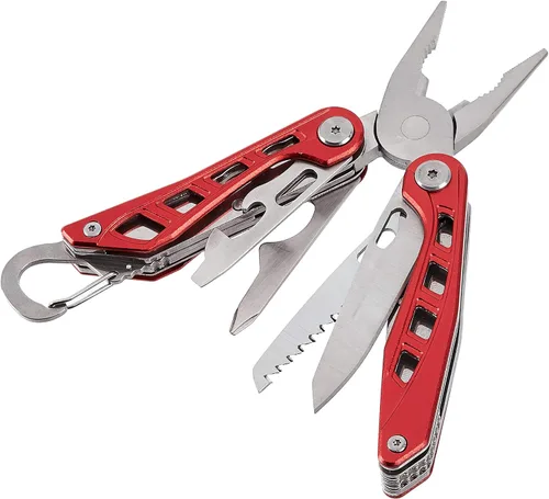 Miniatura 2 de Amazon Basics Multiherramienta de acero inoxidable 8 en 1 con seguro de bloqueo y funda de nailon, rojo