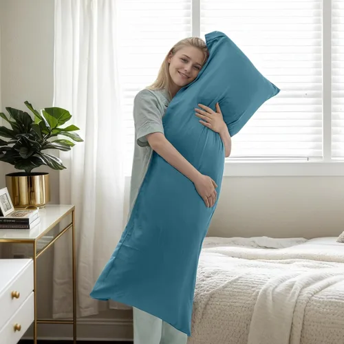 Miniatura 6 de Fundas de almohada de bambú, tamaño cuerpo completo, color azul, refrescantes, cierre de cremallera, frescas y transpirables, para personas que se