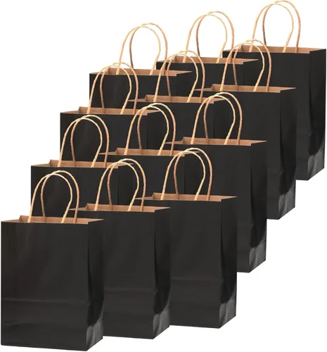 Miniatura 2 de qiqee Paquete de 100 bolsas de regalo de papel negro con asas a granel de varios tamaños