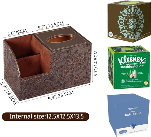 Miniatura 3 de Funda cuadrada de cuero PU para caja de pañuelos – Soporte multifuncional para caja de pañuelos, cubierta de caja de pañuelos con almacenamiento