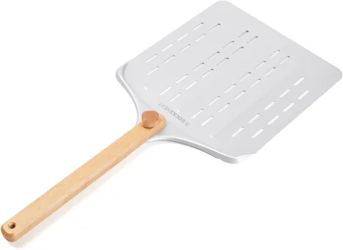 Miniatura 9 de Cortador de pizza y juego giratorio de cáscara de pizza de 12 pulgadas, cáscara de aluminio anodizado con mango de madera, incluye protector