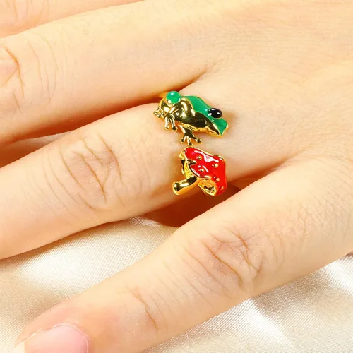 Miniatura 5 de Green Frog Red Mushroom Open-Rings for Women-Girls - Gold Silver Plated Cute Colorful Frog Mushroom Aesthetics Jewelry for BirthdayNew