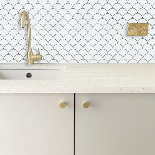 Miniatura 12 de Azulejo negro para salpicaduras de piquete, aspecto de cerámica, largo hexágono autoadhesivo para pared de cocina y baño, paquete de 6