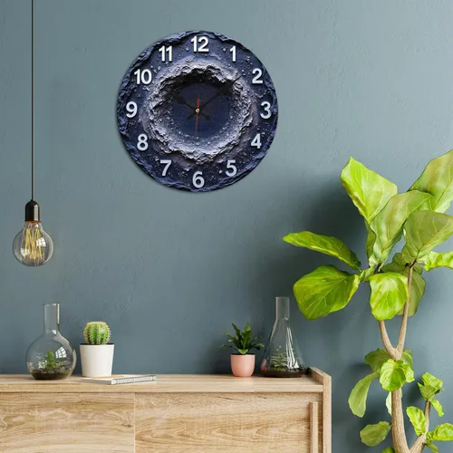 Miniatura 2 de Meteor Crater Texture Wooden Wall Clock with Distressed White Numerals 25x25cm