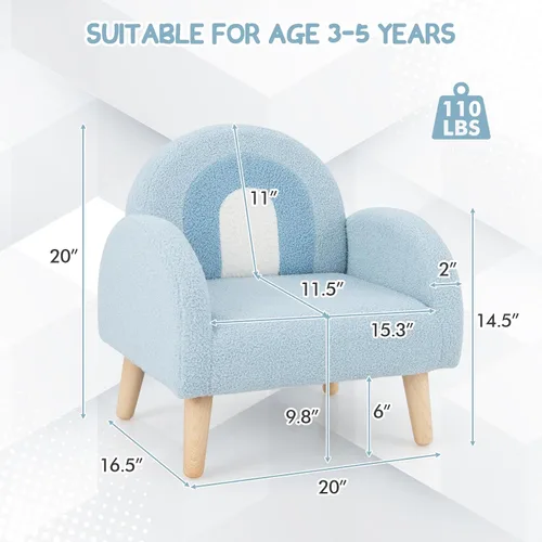 Miniatura 3 de INFANS Sofá para Niños, Sillón para Niños Pequeños con Marco de Madera Maciza Diseño Anti-Volcado Tela de Felpa, Silla Tapizada para Niños