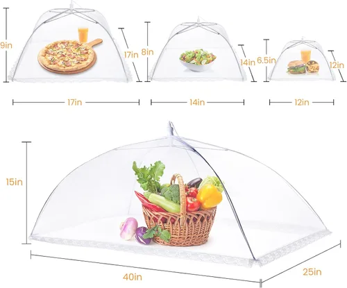 Miniatura 3 de Cubiertas de Alimentos para Exteriores - 1 Extra Grande (40 x 25 pulgadas) y 4 Grandes (17 x 17 pulgadas) Carpas de Comida/Cubiertas de Alimentos
