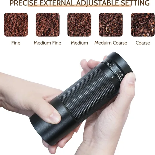 Miniatura 3 de Molinillo de café manual con ajustes ajustables externos digitales, molinillo de mano portátil con rebabas cónicas de acero inoxidable, capacidad