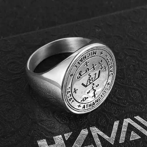 Miniatura 3 de HZMAN Anillo de acero inoxidable con sello del arcángel guardián Michael Talisman