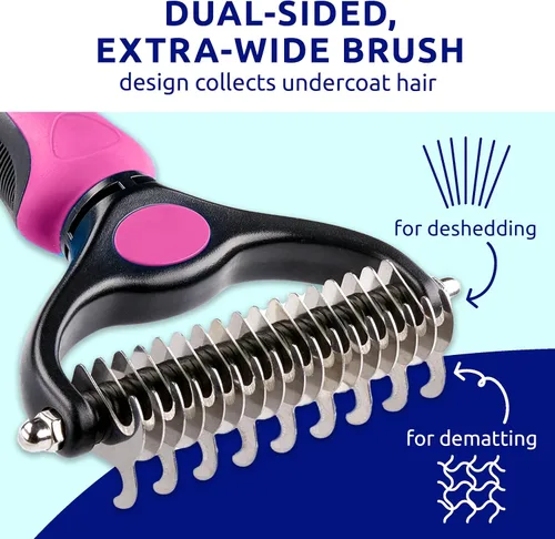 Miniatura 4 de Pat Your Pet Cepillo de deshedding – Rastrillo de doble cara para perros y gatos – Peine de desprendimiento y herramienta de desenmascaramiento