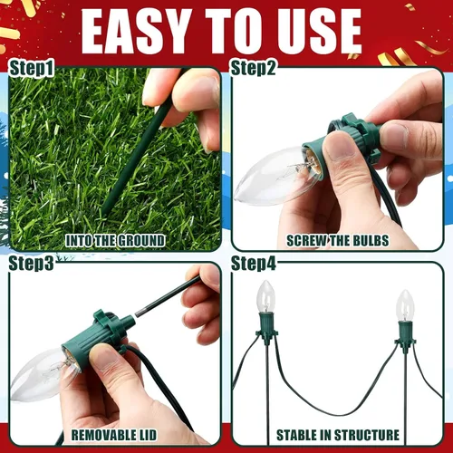Miniatura 4 de Gisafai 12 piezas de 15 pulgadas Estacas de luz de Navidad universales para patio, césped, día festivo, para tira de luces C9 o C7, estacas de Verde