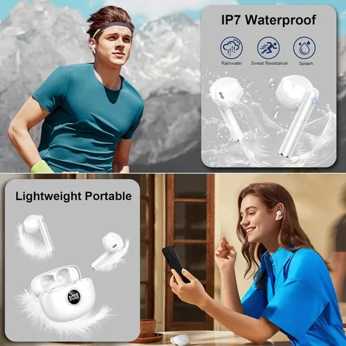 Miniatura 6 de Auriculares inalámbricos, auriculares Bluetooth 5.3 2024 con auriculares estéreo de alta fidelidad con micrófonos ENC con cancelación de ruido