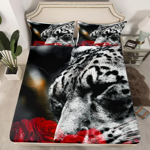 Miniatura 19 de Erosebridal Juego de cama de caballo para niñas, niños y parejas, sábana bajera ajustable de caballos blancos y negros, tamaño individual, diseño