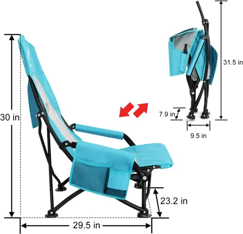 Miniatura 3 de Oileus Silla de playa portátil plegable, ligera, respaldo alto, asiento bajo para tienda de campaña, refugio y campamento, respaldo de malla