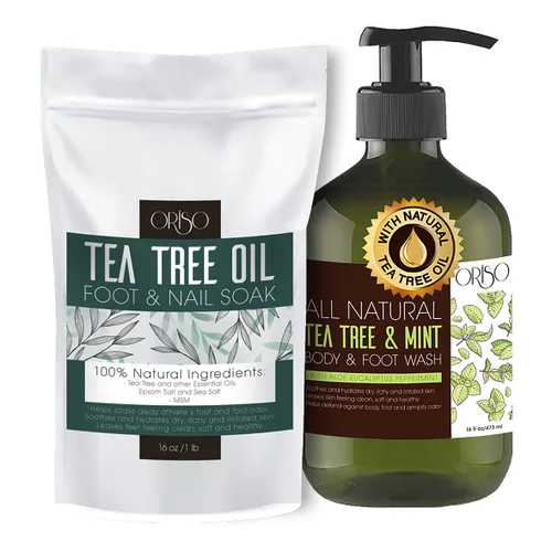 Gel de baño con aceite de árbol de té con aceite de menta y árbol de té para pies, tratamiento de pies de atletas, ayuda al olor de los pies, eccema