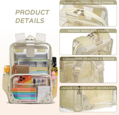 Miniatura 4 de Caoroky knight Mochila transparente resistente y transparente para laptop, 15.6 pulgadas, TPU transparente, mochila de viaje, mochila universitaria