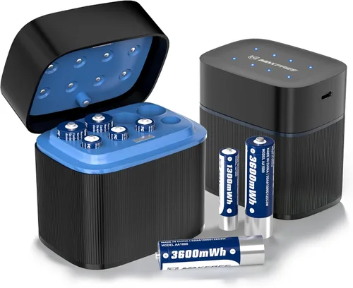 Miniatura 13 de Maxfree Paquete de 8 baterías recargables de litio AA con cargador - Cargador de doble propósito para AA Lithium y NiMH - Baterías dobles A de 1.5 V